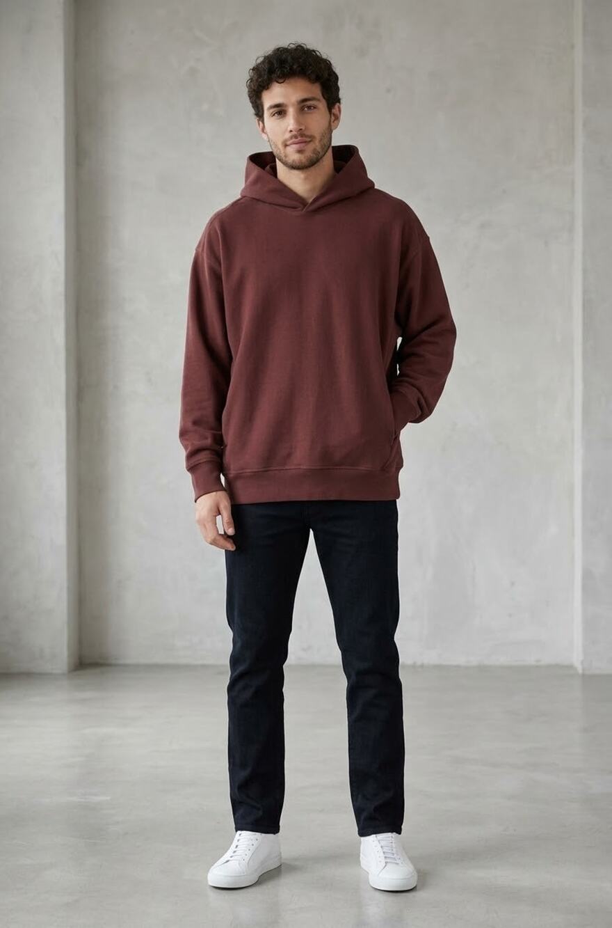NWT Everlane Mens Twill Terry Jacquard Hoodie Sweater Dark Mahogany Medium